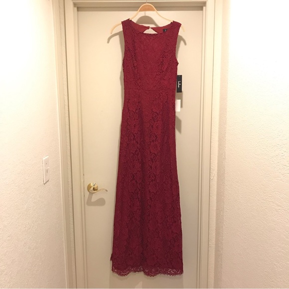 NWT Lulus Brilliant Babe Wine Red Lace Maxi Dress sz S - Picture 4 of 11
